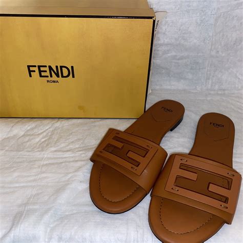 fendi logo strap sandal|Fendi logo leather slide sandals.